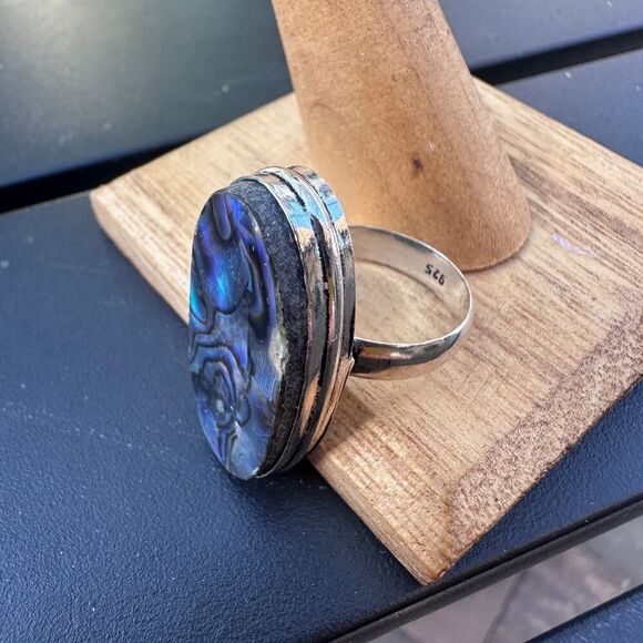 925 Sterling Plated Abalone Ring - Picture 8 of 10
